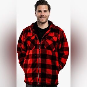 Trail Crest Men's Red and Black Buffalo Plaid Checkered Jacket, Size XL Fleece